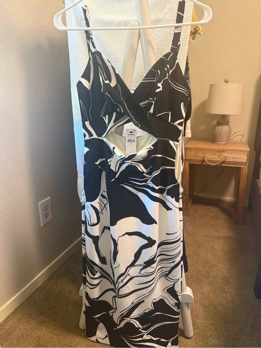 Express Black & White Abstract Wrap-Style Midi Dress